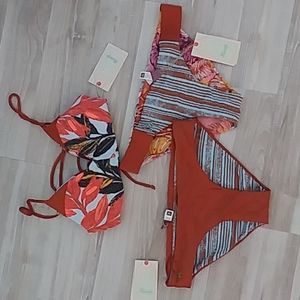 NEW MAAJI | 3 piece set | floral & stripe reversible. Lace-up top | M